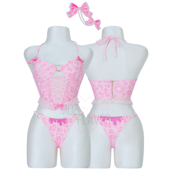 Vday Gloomy Bear Gyaru Corset Top and Underwear Lingerie