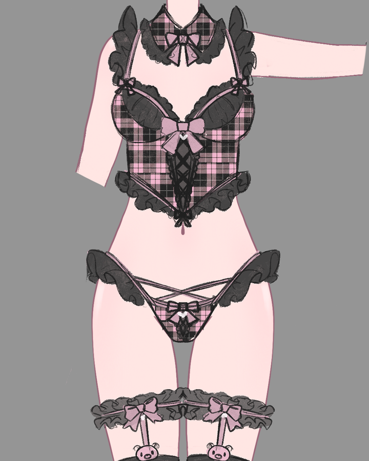 Gloomy Bear Jirai Kei Plaid Corset Top/Underwear