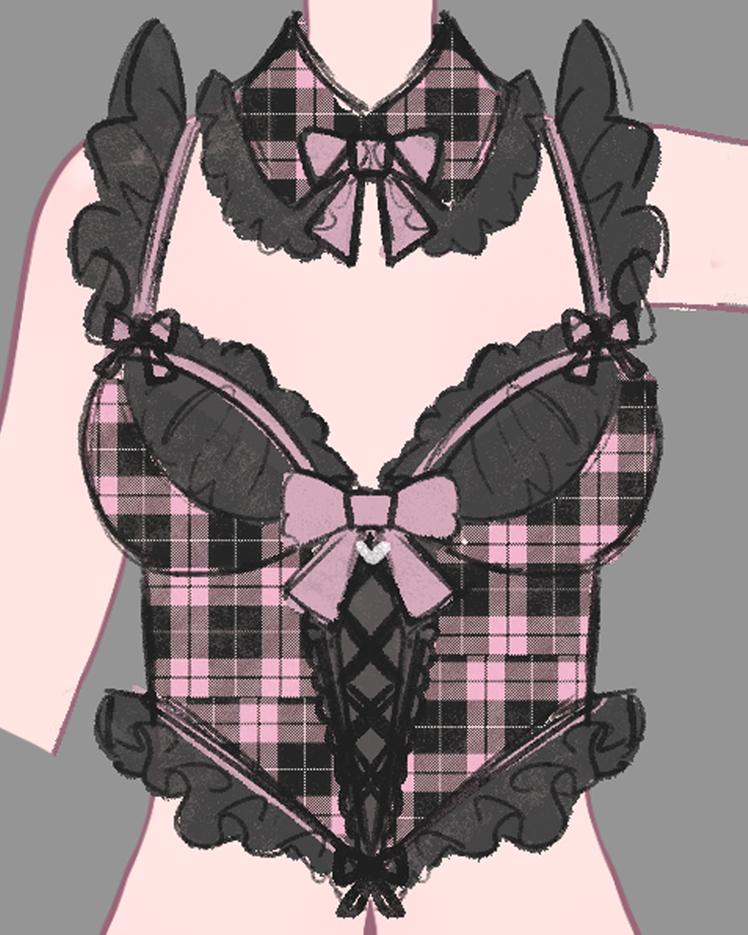 Gloomy Bear Jirai Kei Plaid Corset Top/Underwear