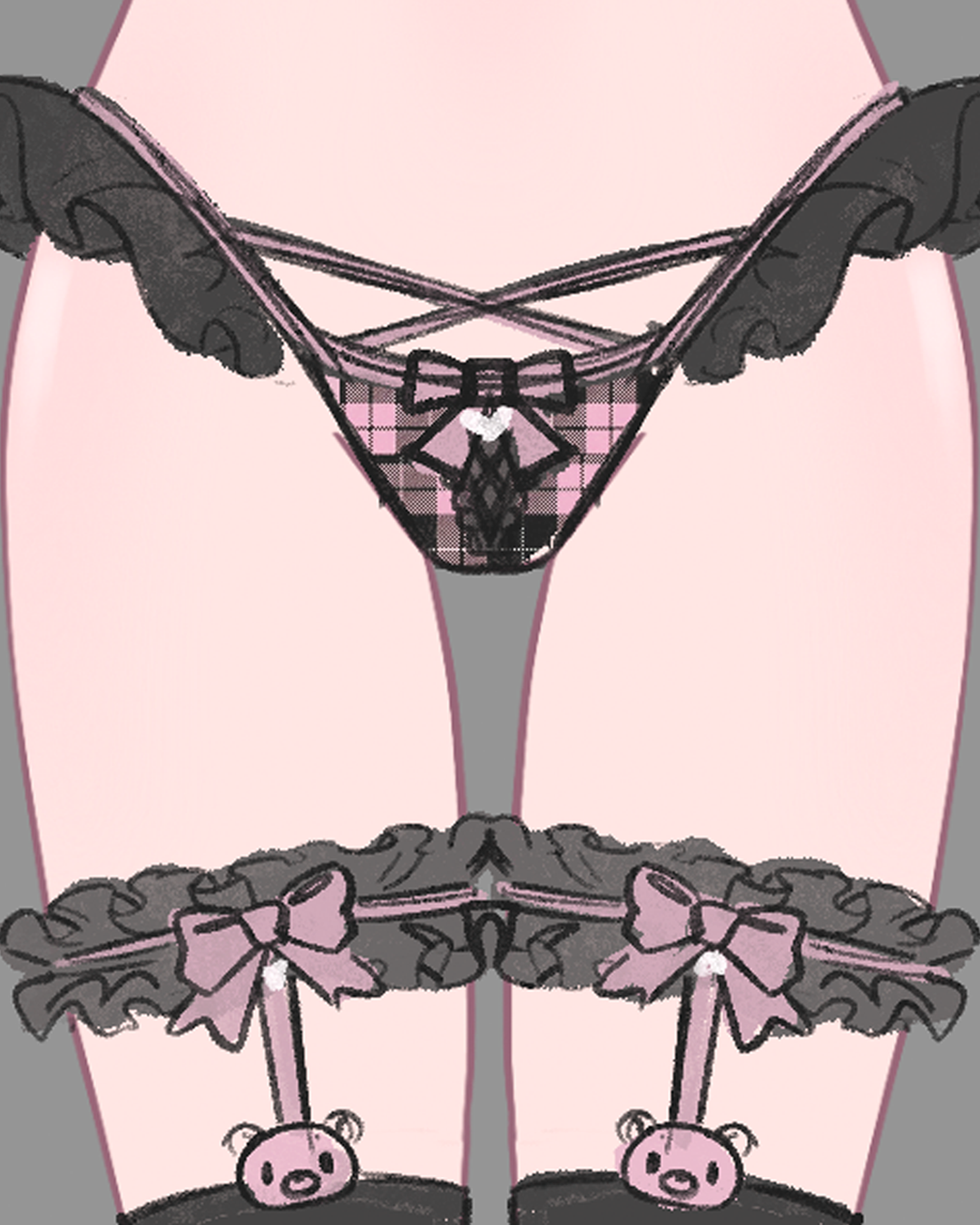 Gloomy Bear Jirai Kei Plaid Corset Top/Underwear