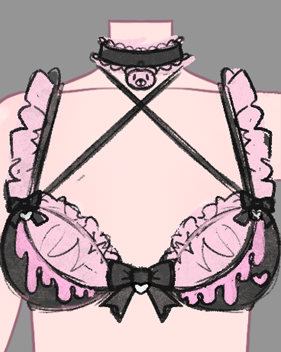 Gloomy Bear Jirai Kei Pink Blood and Black Top/Waist and Underwear