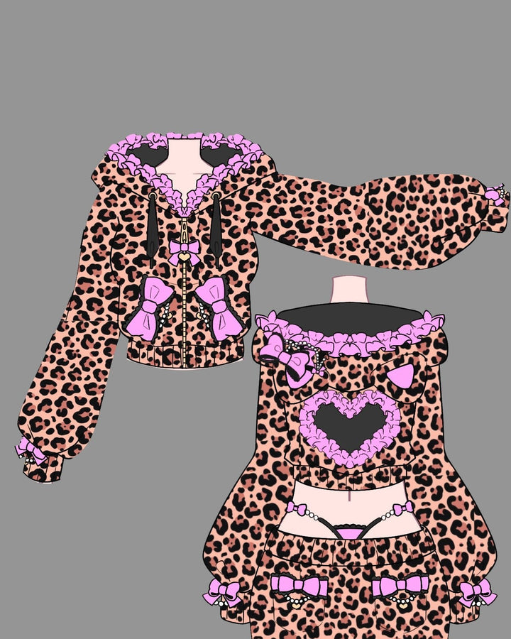 Gyaru Bow Kitty Leopard Hoodie - MOEFLAVOR - Waifu Inspired Fashion and Lingerie Store
