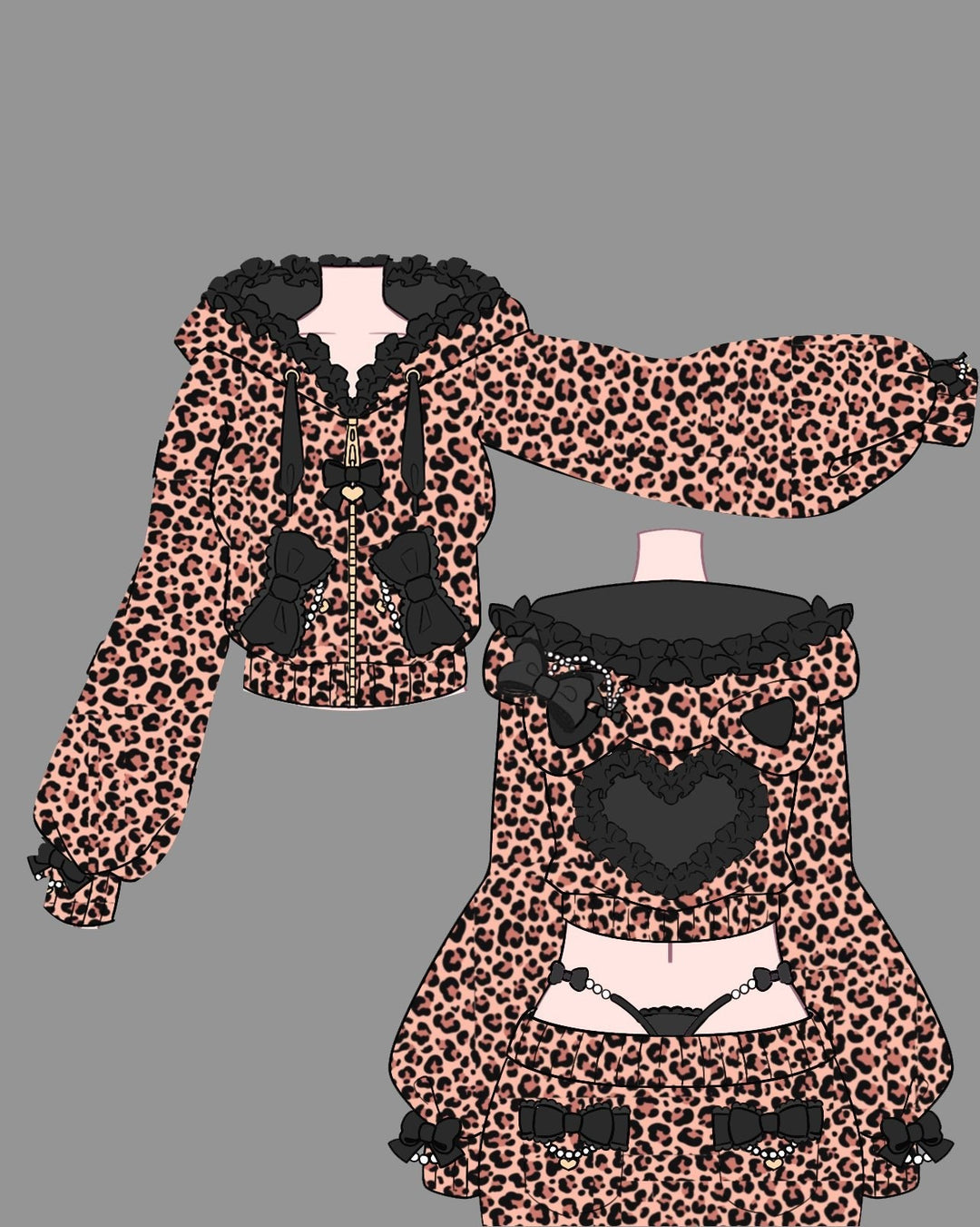 Gyaru Bow Kitty Leopard Hoodie - MOEFLAVOR - Waifu Inspired Fashion and Lingerie Store