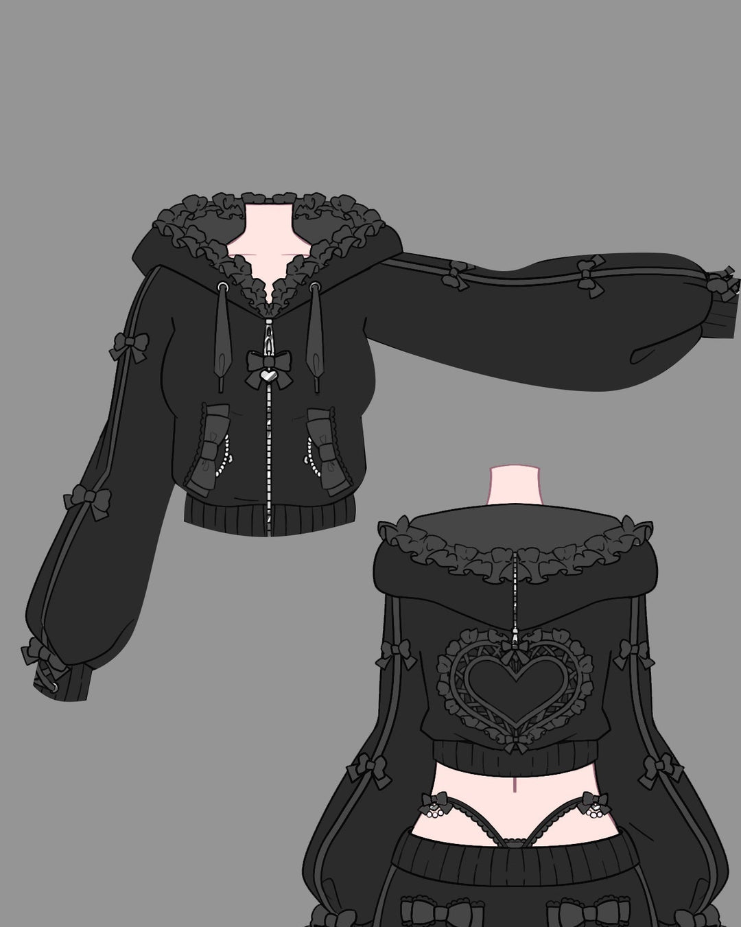 Jirai Kei Bow Track Hoodie - MOEFLAVOR - Waifu Inspired Fashion and Lingerie Store