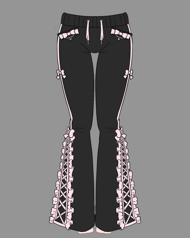 Jirai Kei Bow Track Pants - MOEFLAVOR - Waifu Inspired Fashion and Lingerie Store