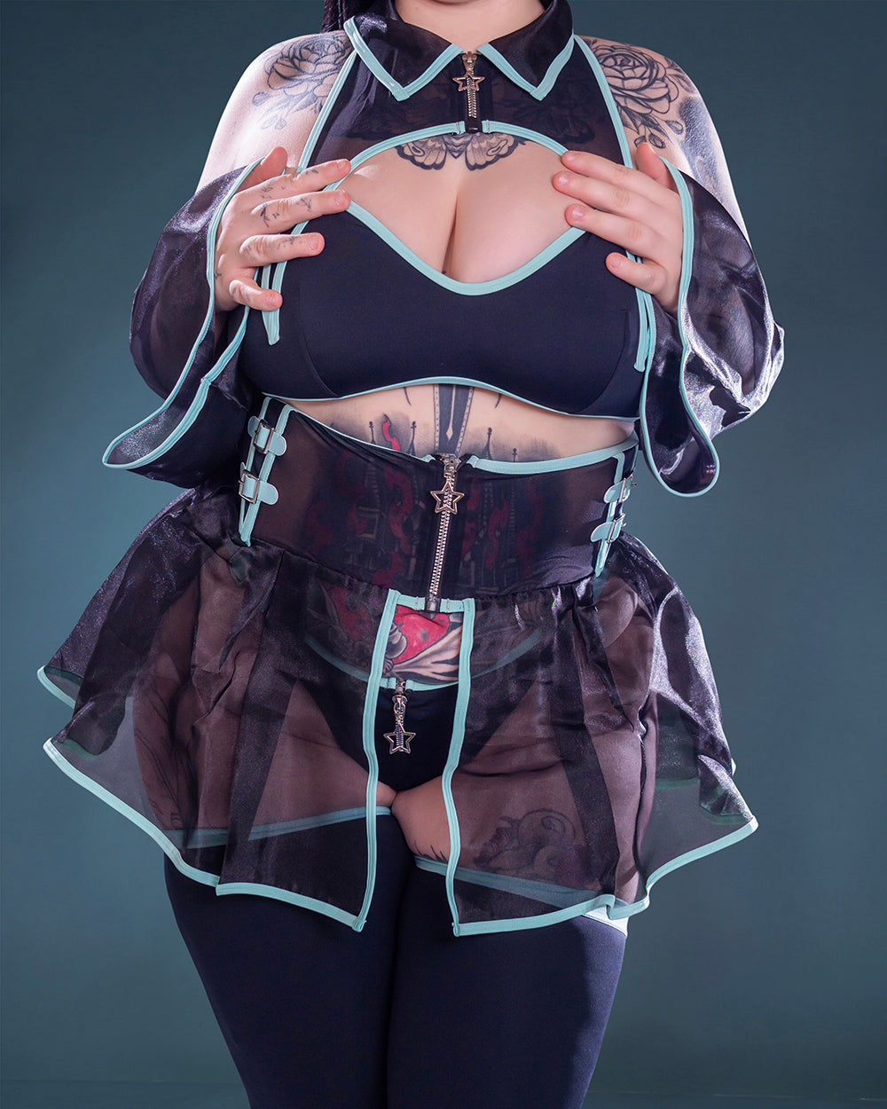 Hologram Heart - Mesh Babydoll Cyber Girl Lingerie Dress