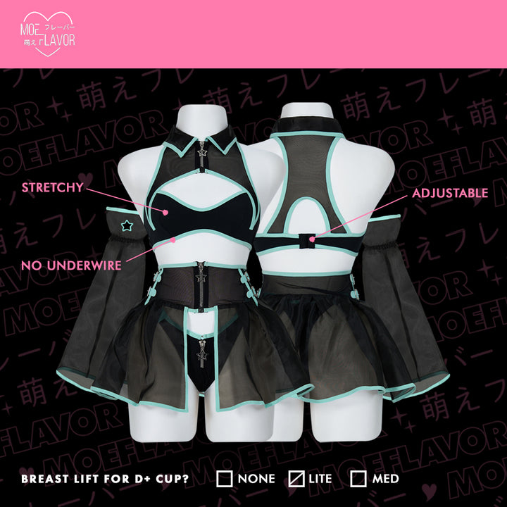 Hologram Heart - Mesh Babydoll Cyber Girl Lingerie Dress