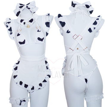 Japanese Harajuku Pink Strawberry Cow Print Ruffle Maid Lingerie ...