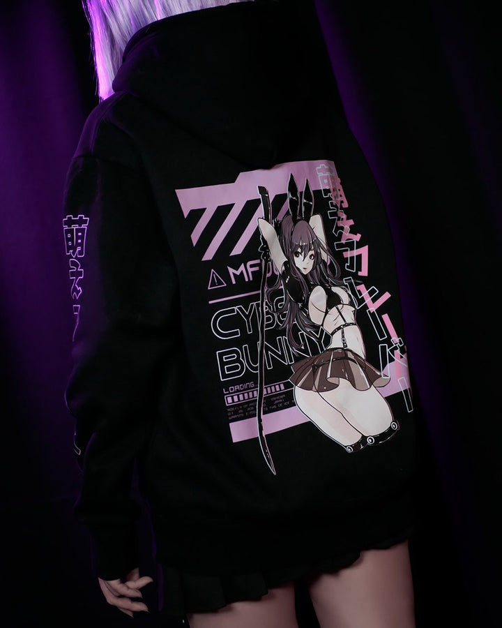 Unisex Cyberpunk Anime Cyber Bunny Black Hoodie MF00010 – MOEFLAVOR INTL